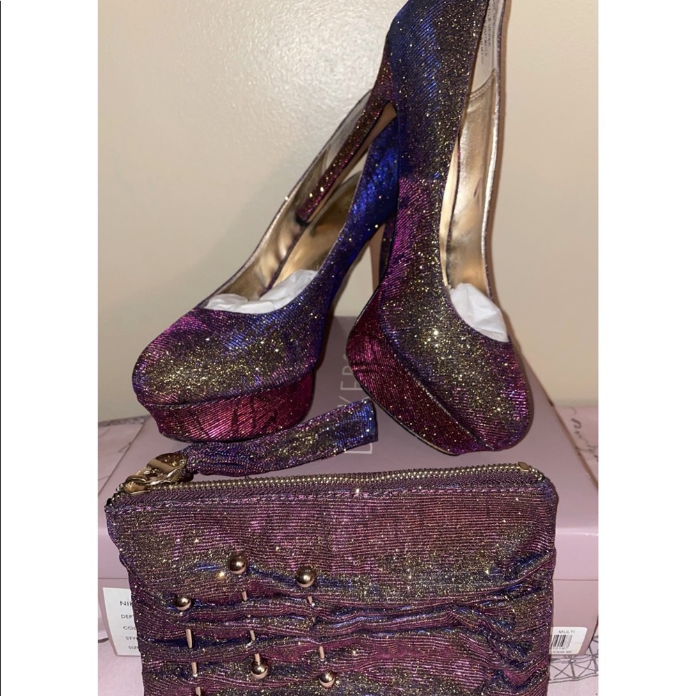 Bakers Nikka 20 Multi Color Stiletto & Matching Clutch.